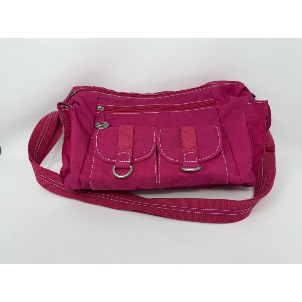 Travelon Anti-Theft Fuchsia Pink Nylon Multi Pocket Shoulder Crossbody Bag EUC